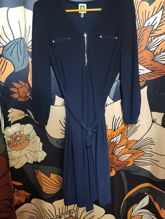 Anne Klein Dresses & Skirts - Anne Klein Navy Zip-Front Tie-Waist Long Sleeve Dress